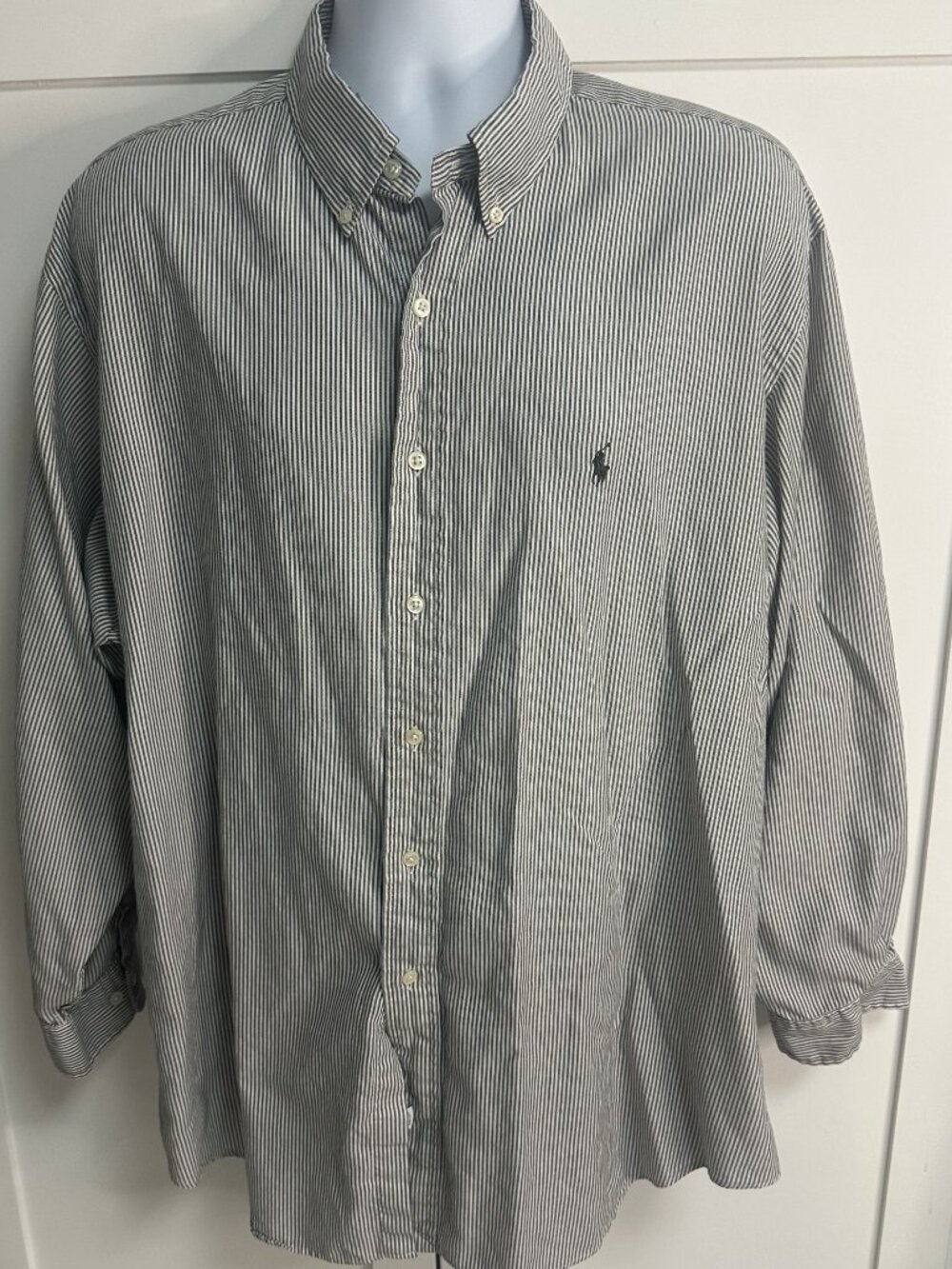 Ralph Lauren Grey Pinstripe Shirt Size 18 Long Sleeve Preppy